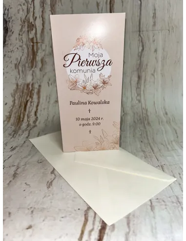 Zaproszenie na pierwszą komunię świętą zaproszenia komunijne różowe Z PERSONALIZACJĄ Z IMIENIEM ZDJĘCIEM