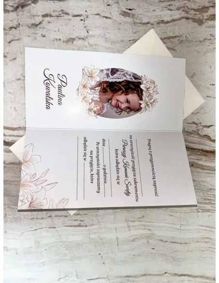 Zaproszenie na pierwszą komunię świętą zaproszenia komunijne różowe Z PERSONALIZACJĄ Z IMIENIEM ZDJĘCIEM