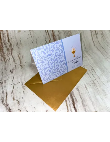 Zaproszenie na pierwszą komunię świętą zaproszenia komunijne niebieskie + PROJEKT GRATIS