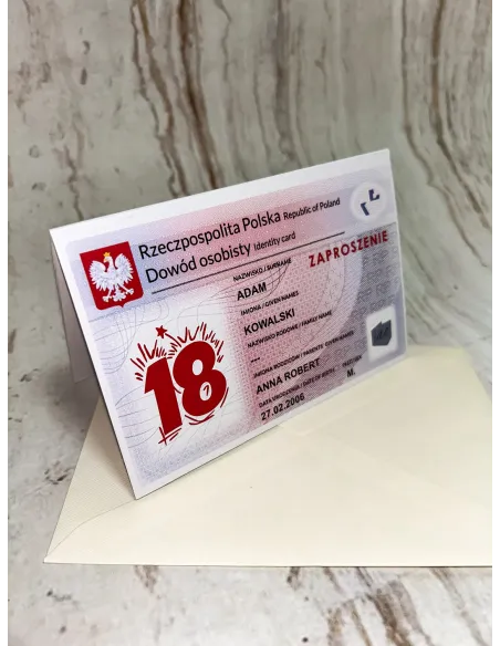 Zaproszenie na 18 urodziny zaproszenia DOWÓD OSOBISTY NA osiemnastkę + PROJEKT GRATIS
