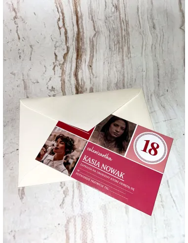 Zaproszenie na 18 urodziny zaproszenia osiemnastkowe jednostronne Z TWOIM ZDJĘCIEM + PROJEKT GRATIS