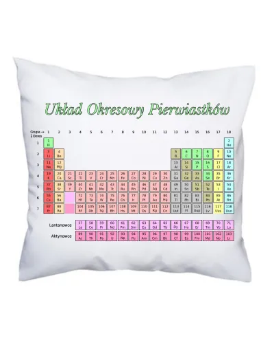 Poduszka edukacyjna z nadrukiem układ okresowy pierwiastków układ Mendelejewa