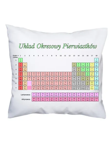 Poduszka edukacyjna z nadrukiem układ okresowy pierwiastków układ Mendelejewa