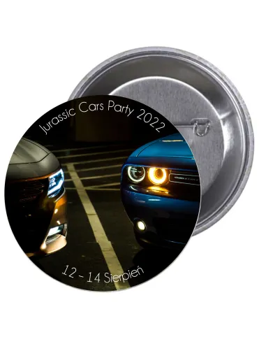 Przypinki buttony JURASSIC CARS PARTY 2022  znaczki badziki z grafiką