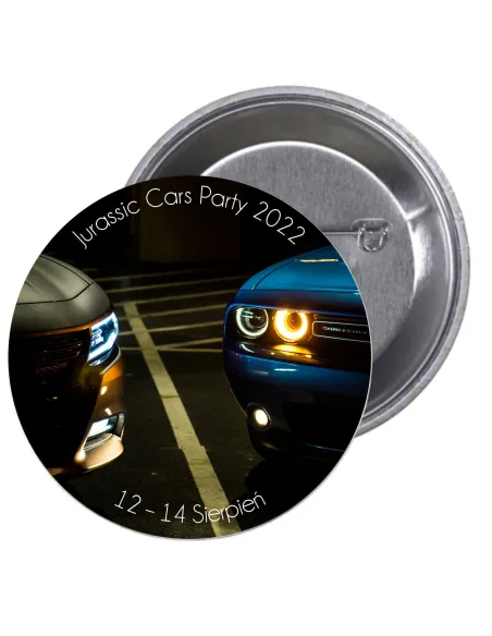 Przypinki buttony JURASSIC CARS PARTY 2022  znaczki badziki z grafiką