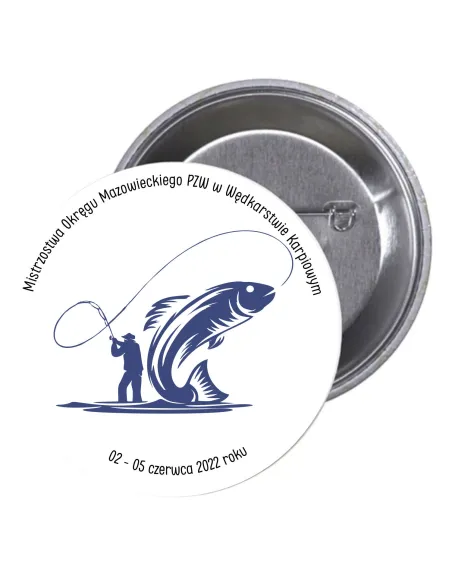 Przypinki buttony ZAWODY RYBACKIE  znaczki badziki z grafiką