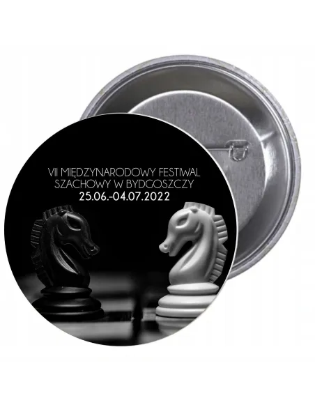 Przypinki buttony TURNIEJ - VII MIĘDZYNARODOWY FESTIWAL SZACHÓW W BYDGOSZCZY   znaczki badziki z grafiką