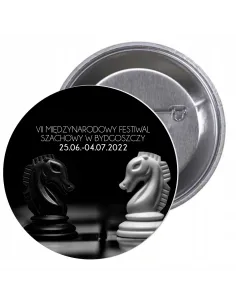 Przypinki buttony TURNIEJ - VII MIĘDZYNARODOWY FESTIWAL SZACHÓW W BYDGOSZCZY   znaczki badziki z grafiką