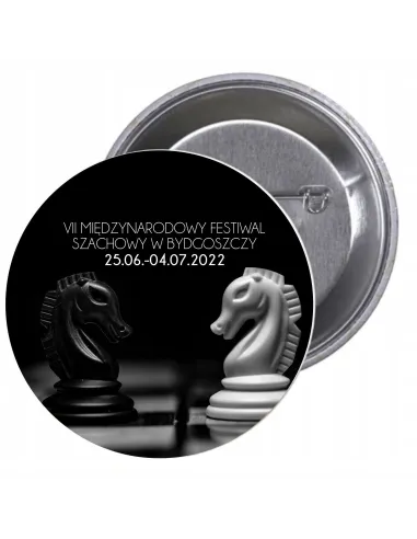 Przypinki buttony TURNIEJ - VII MIĘDZYNARODOWY FESTIWAL SZACHÓW W BYDGOSZCZY   znaczki badziki z grafiką