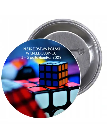 Przypinki buttony TURNIEJ - MISTRZOSTWA POLSKI W SPEEDCUBINGU  znaczki badziki z grafiką