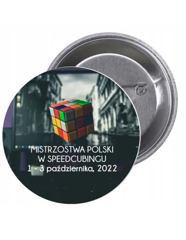 Przypinki buttony TURNIEJ - MISTRZOSTWA POLSKI W SPEEDCUBINGU  znaczki badziki z grafiką