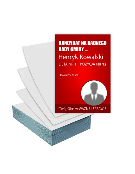 Ulotki A4 wyborcze 100 szt WYBORY KANDYDAT NA RADNEGO RADY GMINY + PROJEKT