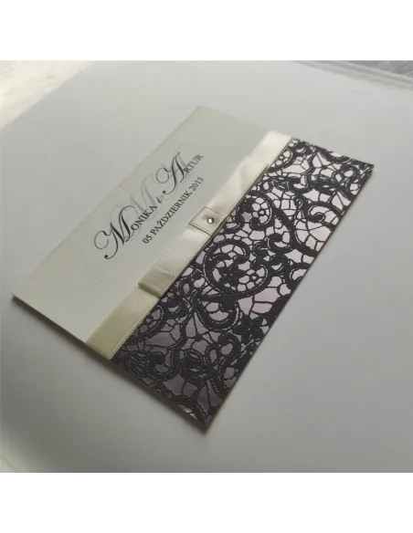 Eleganckie personalizowane zaproszenie Ślubne na Wesele z kokardą