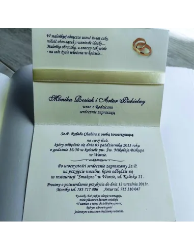 Eleganckie personalizowane zaproszenie Ślubne na Wesele z kokardą