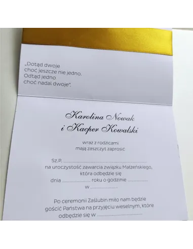 Eleganckie personalizowane zaproszenie Ślubne na Wesele z wstążką