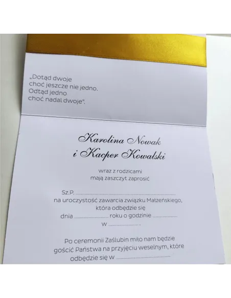 Eleganckie personalizowane zaproszenie Ślubne na Wesele z wstążką