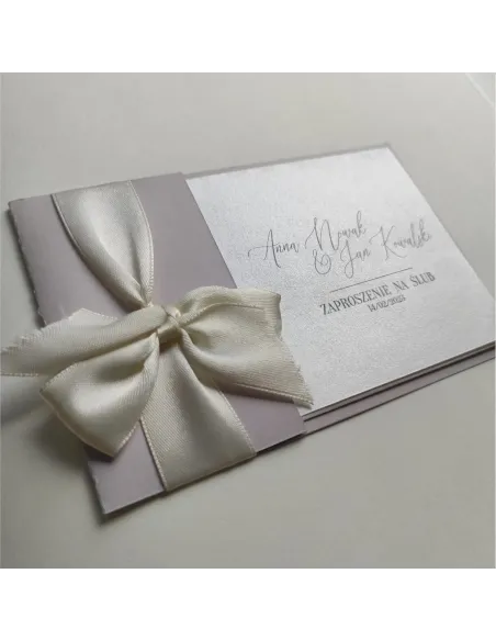 Personalizowane zaproszenie na Ślub Wesele z ręcznie wywiązaną kokardą