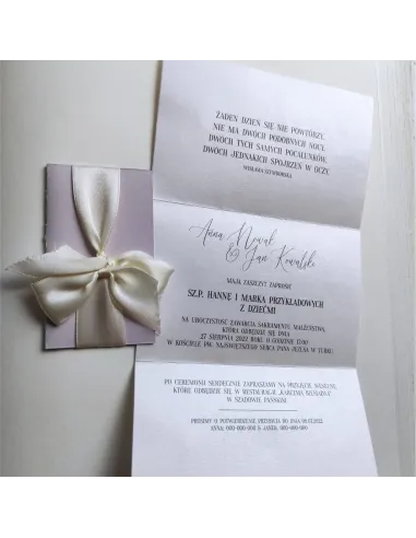 Personalizowane zaproszenie na Ślub Wesele z ręcznie wywiązaną kokardą