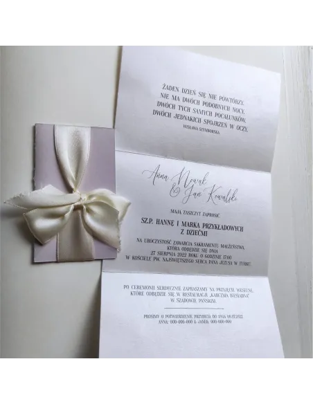Personalizowane zaproszenie na Ślub Wesele z ręcznie wywiązaną kokardą
