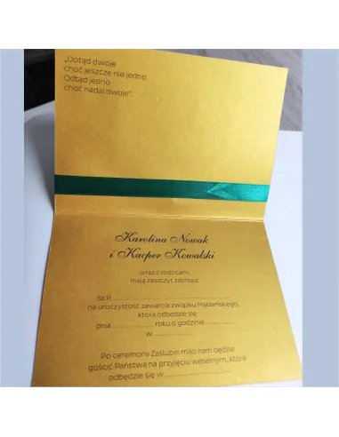 Personalizowane zaproszenie Glamour na Ślub Wesele z ręcznie wywiązaną kokardą