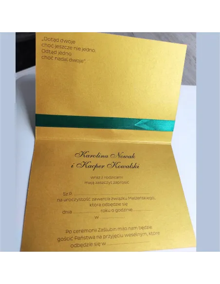 Personalizowane zaproszenie Glamour na Ślub Wesele z ręcznie wywiązaną kokardą