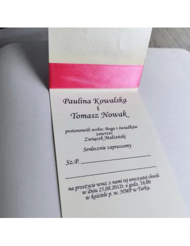 Personalizowane zaproszenie Ślubne na Wesele z kokardą kartka z kalendarza