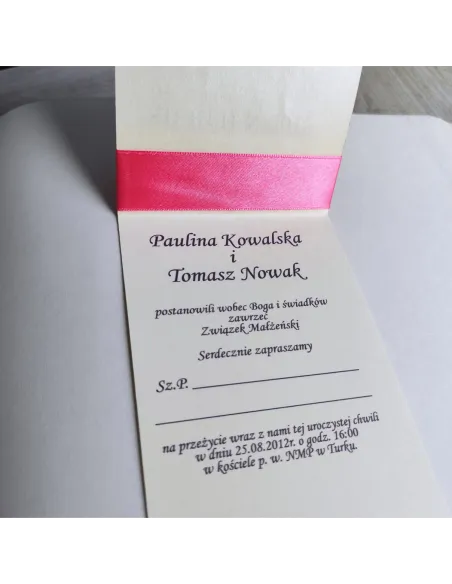 Personalizowane zaproszenie Ślubne na Wesele z kokardą kartka z kalendarza