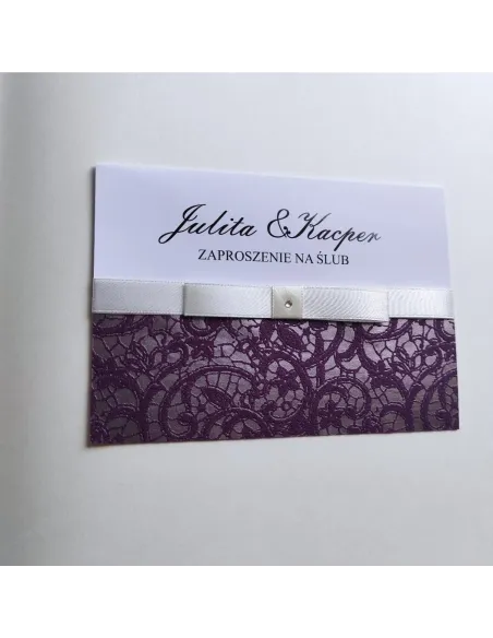 Personalizowane zaproszenie Ślubne na Wesele z kokardą i cyrkonią