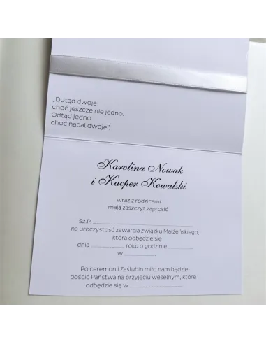 Personalizowane zaproszenie Ślubne na Wesele z kokardą i cyrkonią