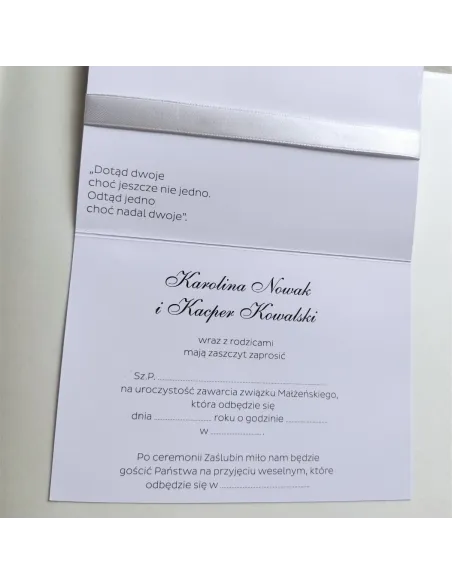 Personalizowane zaproszenie Ślubne na Wesele z kokardą i cyrkonią