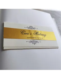 Personalizowane zaproszenie Ślubne na Wesele glamour kremowo złote