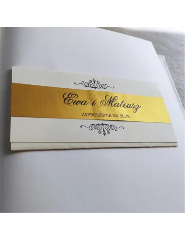 Personalizowane zaproszenie Ślubne na Wesele glamour kremowo złote
