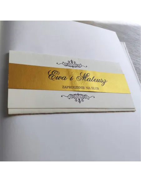 Personalizowane zaproszenie Ślubne na Wesele glamour kremowo złote