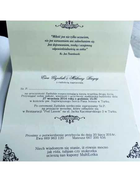 Personalizowane zaproszenie Ślubne na Wesele glamour kremowo złote
