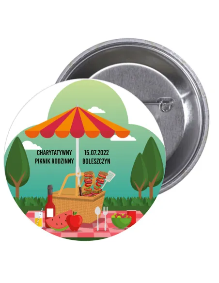 Przypinki buttony CHARYTATYWNY PIKNIK RODZINNY znaczki badziki z grafiką