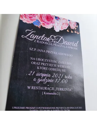 Personalizowane jednostronne zaproszenie Ślubne na ślub kwiaty