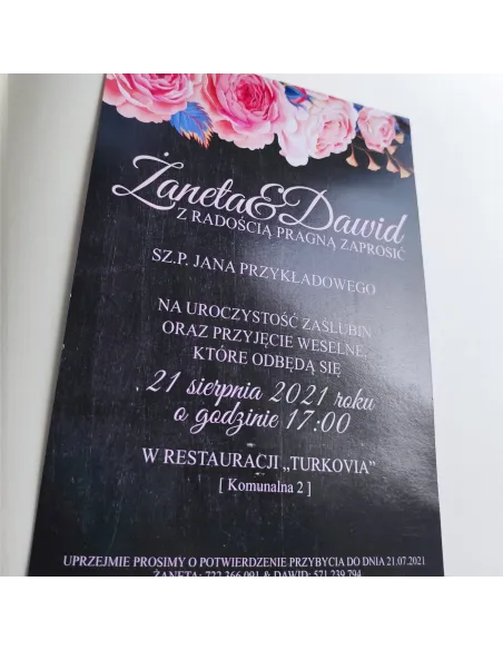 Personalizowane jednostronne zaproszenie Ślubne na ślub kwiaty