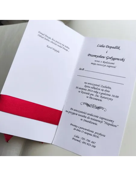 Personalizowane zaproszenie na Ślub Wesele czerwone z kokardą