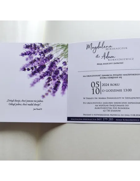Personalizowane zaproszenie na Ślub Wesele lawenda GOTOWE WZORY