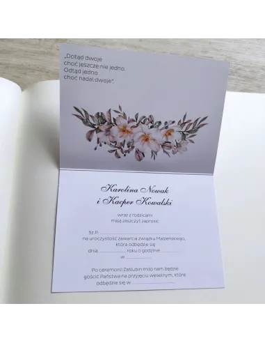 Personalizowane zaproszenie na Ślub Wesele białe kwiaty