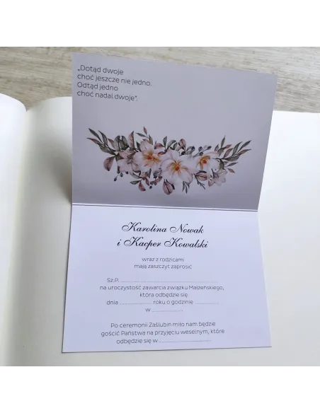 Personalizowane zaproszenie na Ślub Wesele białe kwiaty