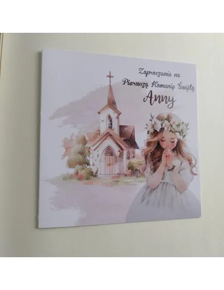 Personalizowane komunijne zaproszenie na pierwszą komunię dziewczynki PROJEKT GRATIS