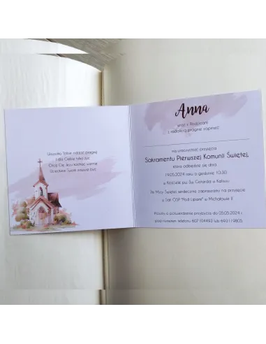 Personalizowane komunijne zaproszenie na pierwszą komunię dziewczynki PROJEKT GRATIS