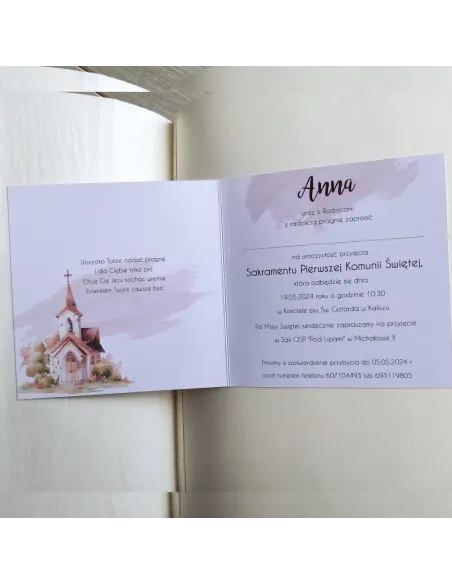 Personalizowane komunijne zaproszenie na pierwszą komunię dziewczynki PROJEKT GRATIS