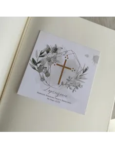 Personalizowane komunijne zaproszenie na pierwszą komunię świętą krzyż liście boho PROJEKT GRATIS