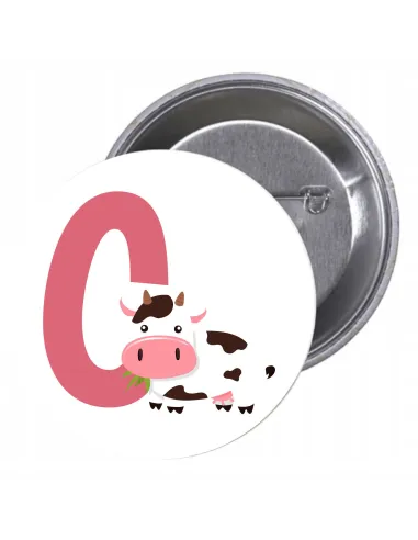 Przypinki buttony LITERKI DLA DZIECI  - C znaczki badziki z grafiką