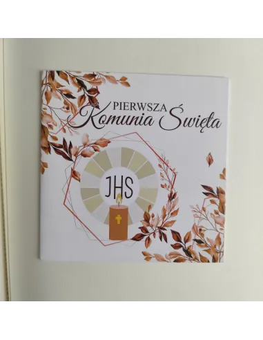 Personalizowane komunijne zaproszenie na pierwszą komunię świętą liście IHS PROJEKT GRATIS