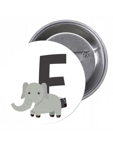 Przypinki buttony LITERKI DLA DZIECI  - E znaczki badziki z grafiką