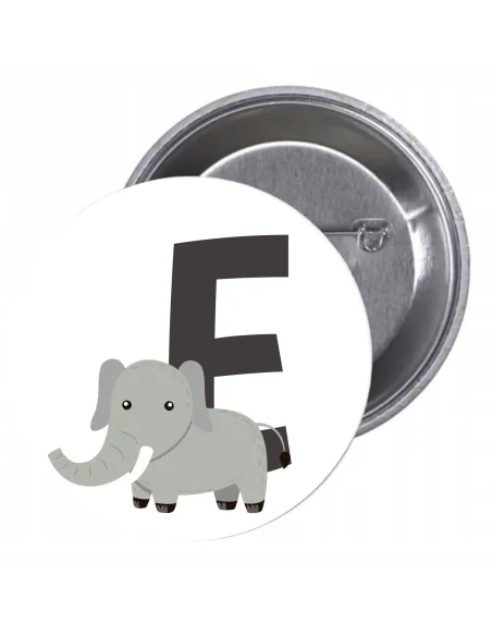 Przypinki buttony LITERKI DLA DZIECI  - E znaczki badziki z grafiką