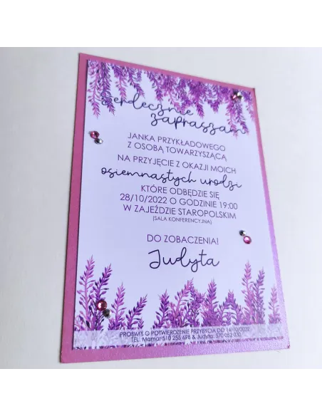 Personalizowane zaproszenie na urodziny urodzinowe różowe liście PROJEKT GRATIS